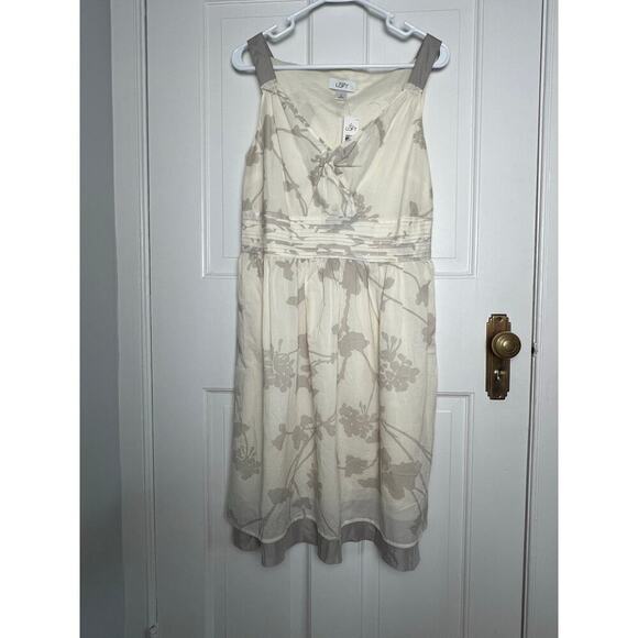 NEW Ann Taylor Loft Women's 6 Floral Cotton Midi Dress White Gray Babydoll Tank - Picture 2 of 16